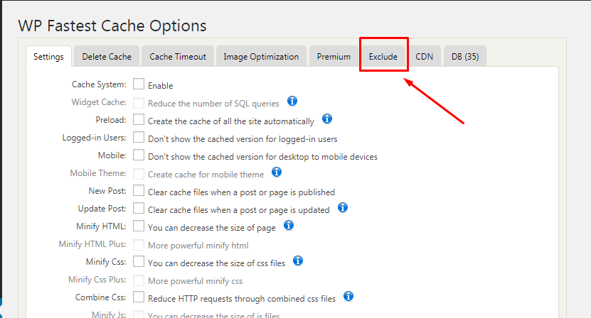 WP Fastest Cache Options
